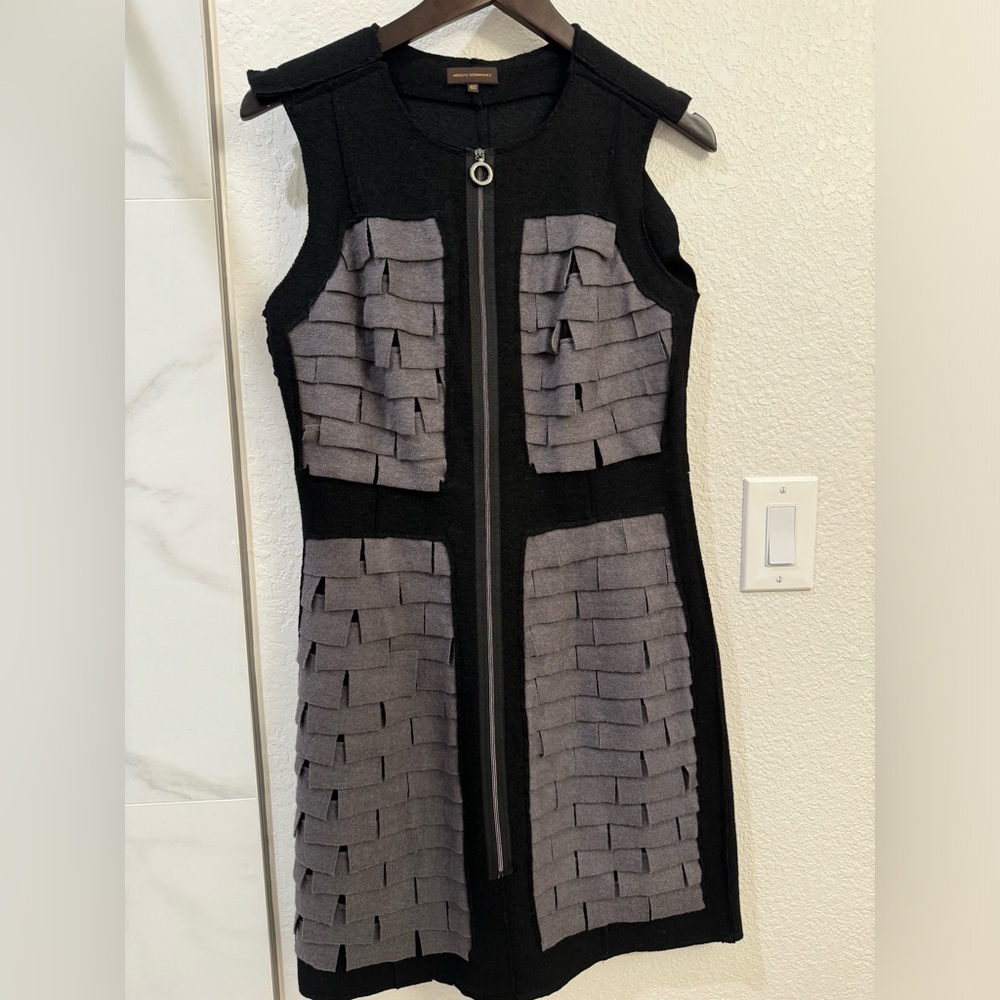 Adolfo Dominguez Black and Gray Zip Dress Detailing Size 40